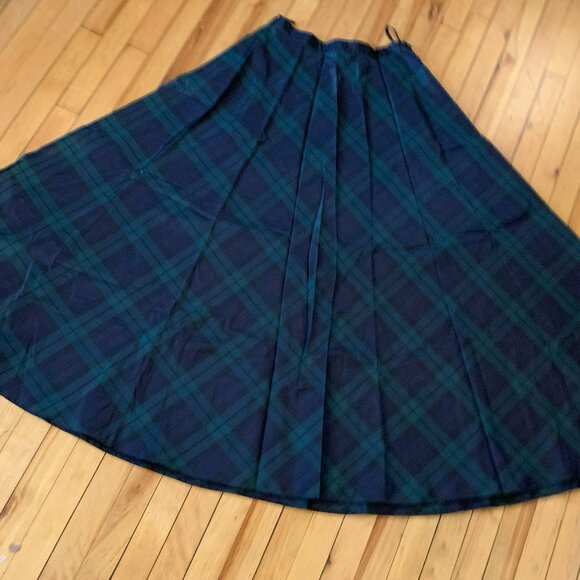 Vintage Talbots Skirt Womens 12 Blue Green Plaid Tartan 100% Silk Maxi Long Line - Picture 3 of 6
